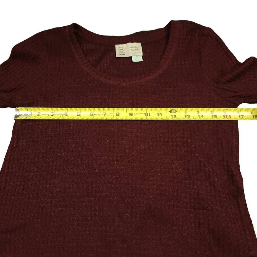 Anthropologie Saturday Sunday Womens XS Oversized Waffle Knit Tunic Top Maroon - Picture 11 of 12
